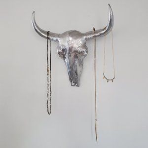 Silver Faux Bison Skull Head Decor